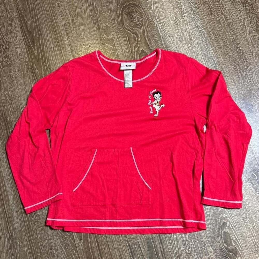Betty Boop Long Sleeve Shirt Size L Red Embroidered Pocket